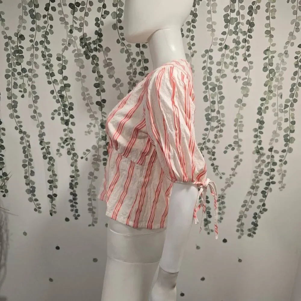 The Good Jane Striped Button Front Peplum Top Puff Sleeve NWOT Size Small (Measu
